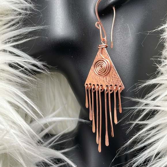 CCO REDUCED Artisan Designed Copper Fringe Dangle Fall Wardrobe Earrings - Picture 8 of 10
